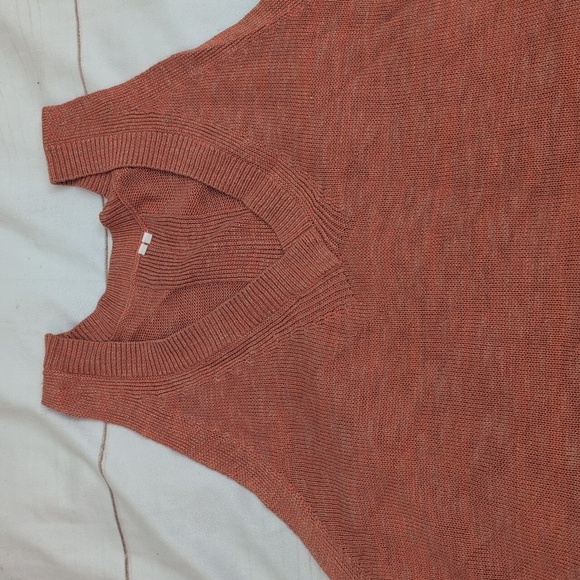 Anthropologie Desmond Rust Orange VNeck Linen Blend Knit Tunic Top Sweater Large - Picture 2 of 10